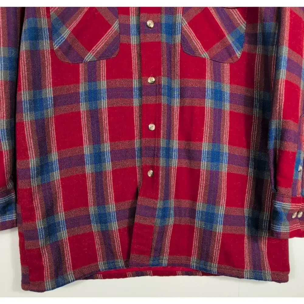High Sierra Wool Plaid Shacket Men’s Med Red Blue Quilted Hunting Jacket Vintage - Picture 5 of 16